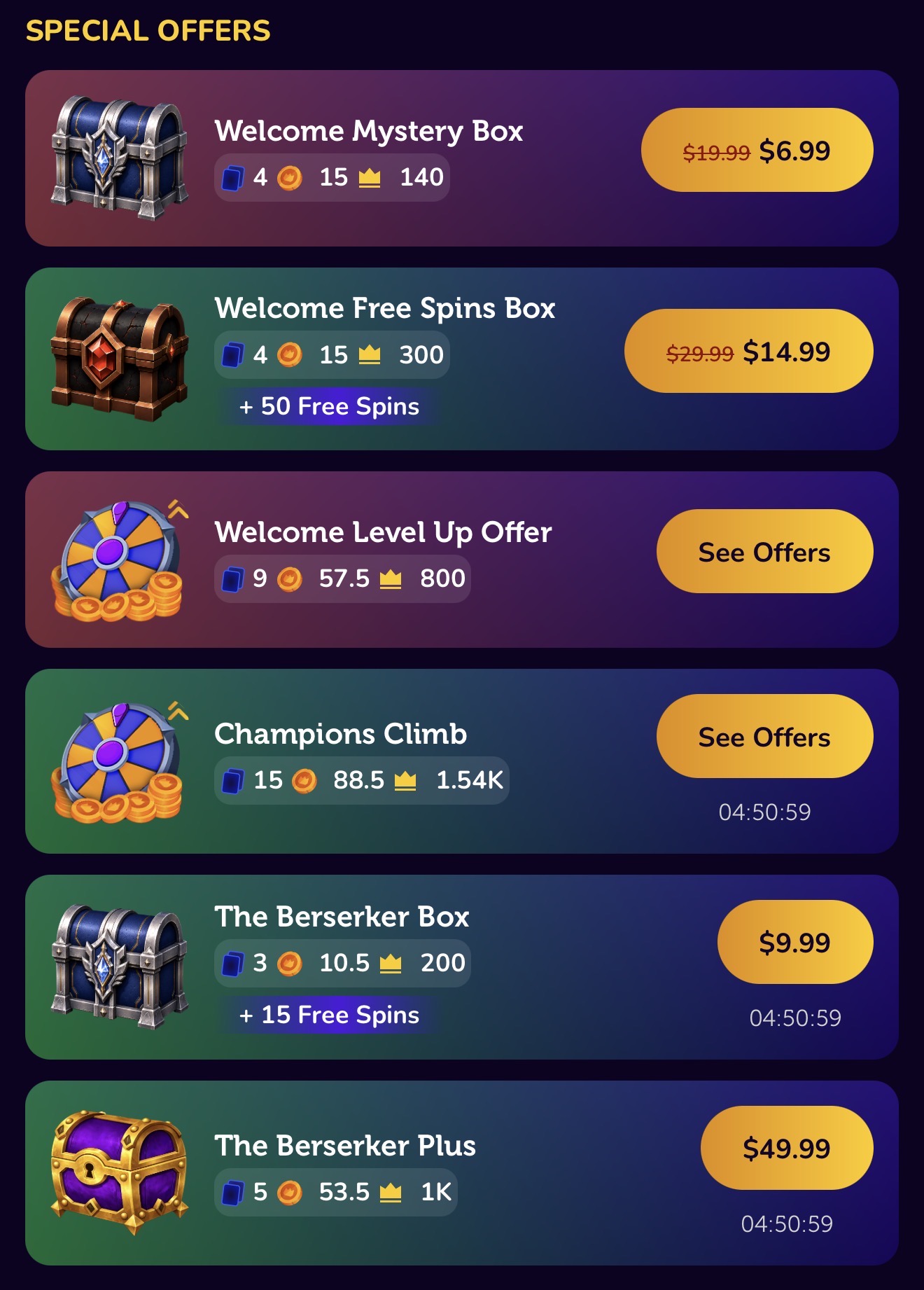 Clash 5 welcome offer packages