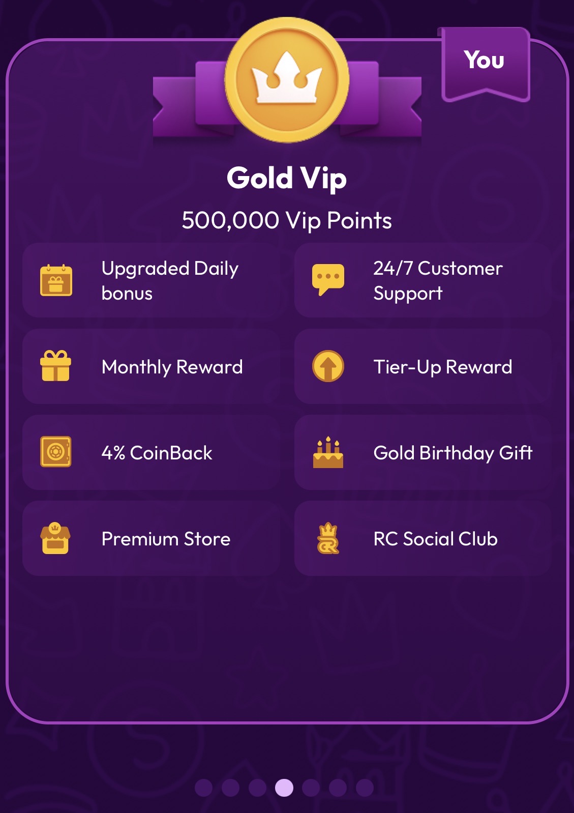 Crown Coins Gold VIP tier benefits at 500,000 VIP points