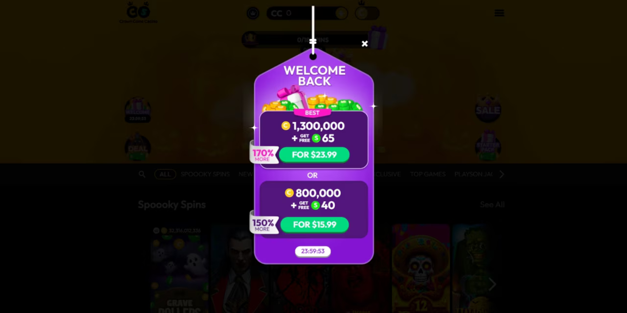 CrownCoinsCasino welcome offer packages