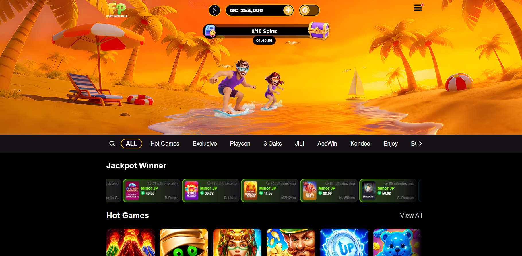 Fortune Purple lobby and game library