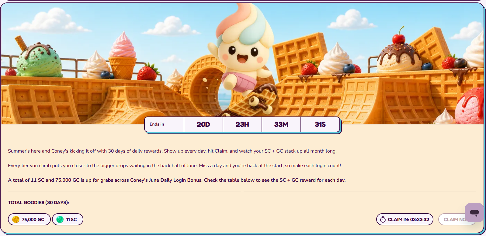 Sweet Sweeps daily login bonus